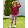 Arshiner Girls 2 Piece Clothing Set Floral Ruffle Hem Bell Sleeve Top and Leggings Fall Winter Outfits for 2-10 Years(Dark Red Floral)