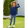 Arshiner Girls 2 Piece Clothing Set Floral Ruffle Hem Bell Sleeve Top and Leggings Fall Winter Outfits for 2-10 Years(Navy Floral)
