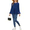 Arshiner Girls 2 Piece Clothing Set Floral Ruffle Hem Bell Sleeve Top and Leggings Fall Winter Outfits for 2-10 Years(Navy Floral)
