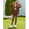 Arshiner Girls 2 Piece Clothing Set Floral Ruffle Hem Bell Sleeve Top and Leggings Fall Winter Outfits for 2-10 Years(Teddy)