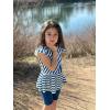 Arshiner Girls 2 Piece Outfit Ruffle Sleeve Peplum Top And Biker Shorts Lightweight Breathable Summer Clothing Set(Blue Striped)