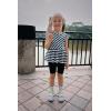 Arshiner Girls 2 Piece Outfit Ruffle Sleeve Peplum Top And Biker Shorts Lightweight Breathable Summer Clothing Set(Blue Striped)