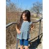 Arshiner Girls 2 Piece Outfit Ruffle Sleeve Peplum Top And Biker Shorts Lightweight Breathable Summer Clothing Set(Blue Striped)