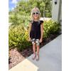 Arshiner Girls 2 Piece Outfit Ruffle Sleeve Peplum Top And Biker Shorts Lightweight Breathable Summer Clothing Set(Hawaiian Flower)