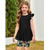 Arshiner Girls 2 Piece Outfit Ruffle Sleeve Peplum Top And Biker Shorts Lightweight Breathable Summer Clothing Set(Hawaiian Flower)
