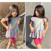 Arshiner Girls 2 Piece Outfit Ruffle Sleeve Peplum Top And Biker Shorts Lightweight Breathable Summer Clothing Set(Rainbow Tie Dye)