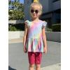 Arshiner Girls 2 Piece Outfit Ruffle Sleeve Peplum Top And Biker Shorts Lightweight Breathable Summer Clothing Set(Rainbow Tie Dye)