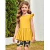 Arshiner Girls 2 Piece Outfit Ruffle Sleeve Peplum Top And Biker Shorts Lightweight Breathable Summer Clothing Set(Sunflower)