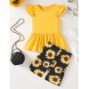 Arshiner Girls 2 Piece Outfit Ruffle Sleeve Peplum Top And Biker Shorts Lightweight Breathable Summer Clothing Set(Sunflower)
