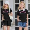 Arshiner Girls 2 Piece Outfit Summer Short Sleeve Loose Fit T-Shirt and Shorts Set Casual Activewear High-Low Hem Sweatshirt(Letter La)