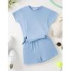Arshiner Girls 2 Piece Outfit Summer Short Sleeve Loose Fit T-Shirt and Shorts Set Casual Activewear High-Low Hem Sweatshirt(Lgiht Blue)