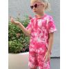 Arshiner Girls 2 Piece Outfit Summer Short Sleeve Loose Fit T-Shirt and Shorts Set Casual Activewear High-Low Hem Sweatshirt(Pink Tie Dye)