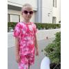 Arshiner Girls 2 Piece Outfit Summer Short Sleeve Loose Fit T-Shirt and Shorts Set Casual Activewear High-Low Hem Sweatshirt(Pink Tie Dye)
