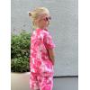 Arshiner Girls 2 Piece Outfit Summer Short Sleeve Loose Fit T-Shirt and Shorts Set Casual Activewear High-Low Hem Sweatshirt(Pink Tie Dye)