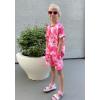 Arshiner Girls 2 Piece Outfit Summer Short Sleeve Loose Fit T-Shirt and Shorts Set Casual Activewear High-Low Hem Sweatshirt(Pink Tie Dye)