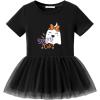 Arshiner Girls 2 Piece Outfits Casual Clothing Sets Short Sleeve Mesh Hem Roundneck Tops and Leggings Pants 2-10 Years(Black&halloween)