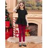 Arshiner Girls 2 Piece Outfits Casual Clothing Sets Short Sleeve Mesh Hem Roundneck Tops and Leggings Pants 2-10 Years(Black&red Checkboard)