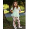 Arshiner Girls 2 Piece Outfits Casual Clothing Sets Short Sleeve Mesh Hem Roundneck Tops and Leggings Pants 2-10 Years(Light Green&floral)