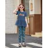Arshiner Girls 2 Piece Outfits Casual Clothing Sets Short Sleeve Mesh Hem Roundneck Tops and Leggings Pants 2-10 Years(Navy Blue&print)