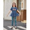 Arshiner Girls 2 Piece Outfits Casual Clothing Sets Short Sleeve Mesh Hem Roundneck Tops and Leggings Pants 2-10 Years(Navy Blue&print)
