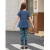 Arshiner Girls 2 Piece Outfits Casual Clothing Sets Short Sleeve Mesh Hem Roundneck Tops and Leggings Pants 2-10 Years(Navy Blue&print)