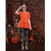 Arshiner Girls 2 Piece Outfits Casual Clothing Sets Short Sleeve Mesh Hem Roundneck Tops and Leggings Pants 2-10 Years(Orange&halloween)