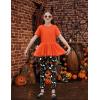 Arshiner Girls 2 Piece Outfits Casual Clothing Sets Short Sleeve Mesh Hem Roundneck Tops and Leggings Pants 2-10 Years(Orange&halloween)