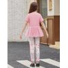 Arshiner Girls 2 Piece Outfits Casual Clothing Sets Short Sleeve Mesh Hem Roundneck Tops and Leggings Pants 2-10 Years(Pink&floral)