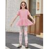 Arshiner Girls 2 Piece Outfits Casual Clothing Sets Short Sleeve Mesh Hem Roundneck Tops and Leggings Pants 2-10 Years(Pink&floral)