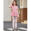 Arshiner Girls 2 Piece Outfits Casual Clothing Sets Short Sleeve Mesh Hem Roundneck Tops and Leggings Pants 2-10 Years(Pink&floral)