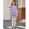 Arshiner Girls 2 Piece Outfits Casual Clothing Sets Short Sleeve Mesh Hem Roundneck Tops and Leggings Pants 2-10 Years(Purple&butterfly)