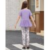 Arshiner Girls 2 Piece Outfits Casual Clothing Sets Short Sleeve Mesh Hem Roundneck Tops and Leggings Pants 2-10 Years(Purple&butterfly)