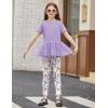 Arshiner Girls 2 Piece Outfits Casual Clothing Sets Short Sleeve Mesh Hem Roundneck Tops and Leggings Pants 2-10 Years(Purple&butterfly)
