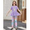 Arshiner Girls 2 Piece Outfits Casual Clothing Sets Short Sleeve Mesh Hem Roundneck Tops and Leggings Pants 2-10 Years(Purple&tie Dye)