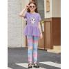 Arshiner Girls 2 Piece Outfits Casual Clothing Sets Short Sleeve Mesh Hem Roundneck Tops and Leggings Pants 2-10 Years(Purple&tie Dye)