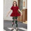 Arshiner Girls 2 Piece Outfits Casual Clothing Sets Short Sleeve Mesh Hem Roundneck Tops and Leggings Pants 2-10 Years(Red&floral)