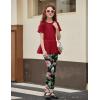 Arshiner Girls 2 Piece Outfits Casual Clothing Sets Short Sleeve Mesh Hem Roundneck Tops and Leggings Pants 2-10 Years(Red&floral)