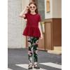 Arshiner Girls 2 Piece Outfits Casual Clothing Sets Short Sleeve Mesh Hem Roundneck Tops and Leggings Pants 2-10 Years(Red&floral)