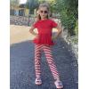 Arshiner Girls 2 Piece Outfits Casual Clothing Sets Short Sleeve Mesh Hem Roundneck Tops and Leggings Pants 2-10 Years(Red&stripe)