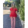 Arshiner Girls 2 Piece Outfits Casual Clothing Sets Short Sleeve Mesh Hem Roundneck Tops and Leggings Pants 2-10 Years(Red&stripe)