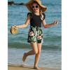 Arshiner Girls 2 Piece Outfits Summer Clothes Ruffle Short Sleeve Shirts Top and High Waist Paper Bag Shorts Set with Pockets(Black-hawaii Flower)