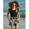 Arshiner Girls 2 Piece Outfits Summer Clothes Ruffle Short Sleeve Shirts Top and High Waist Paper Bag Shorts Set with Pockets(Black-hawaii Flower)