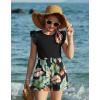 Arshiner Girls 2 Piece Outfits Summer Clothes Ruffle Short Sleeve Shirts Top and High Waist Paper Bag Shorts Set with Pockets(Black-hawaii Flower)