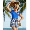 Arshiner Girls 2 Piece Outfits Summer Clothes Ruffle Short Sleeve Shirts Top and High Waist Paper Bag Shorts Set with Pockets(Blue-flower)