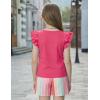 Arshiner Girls 2 Piece Outfits Summer Clothes Ruffle Short Sleeve Shirts Top and High Waist Paper Bag Shorts Set with Pockets(Hot Pink-strips)