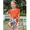 Arshiner Girls 2 Piece Outfits Summer Clothes Ruffle Short Sleeve Shirts Top and High Waist Paper Bag Shorts Set with Pockets(Orange-print)