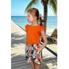 Arshiner Girls 2 Piece Outfits Summer Clothes Ruffle Short Sleeve Shirts Top and High Waist Paper Bag Shorts Set with Pockets(Orange-print)