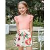 Arshiner Girls 2 Piece Outfits Summer Clothes Ruffle Short Sleeve Shirts Top and High Waist Paper Bag Shorts Set with Pockets(Pink-flower)