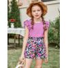 Arshiner Girls 2 Piece Outfits Summer Clothes Ruffle Short Sleeve Shirts Top and High Waist Paper Bag Shorts Set with Pockets(Purple-flower)
