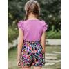 Arshiner Girls 2 Piece Outfits Summer Clothes Ruffle Short Sleeve Shirts Top and High Waist Paper Bag Shorts Set with Pockets(Purple-flower)